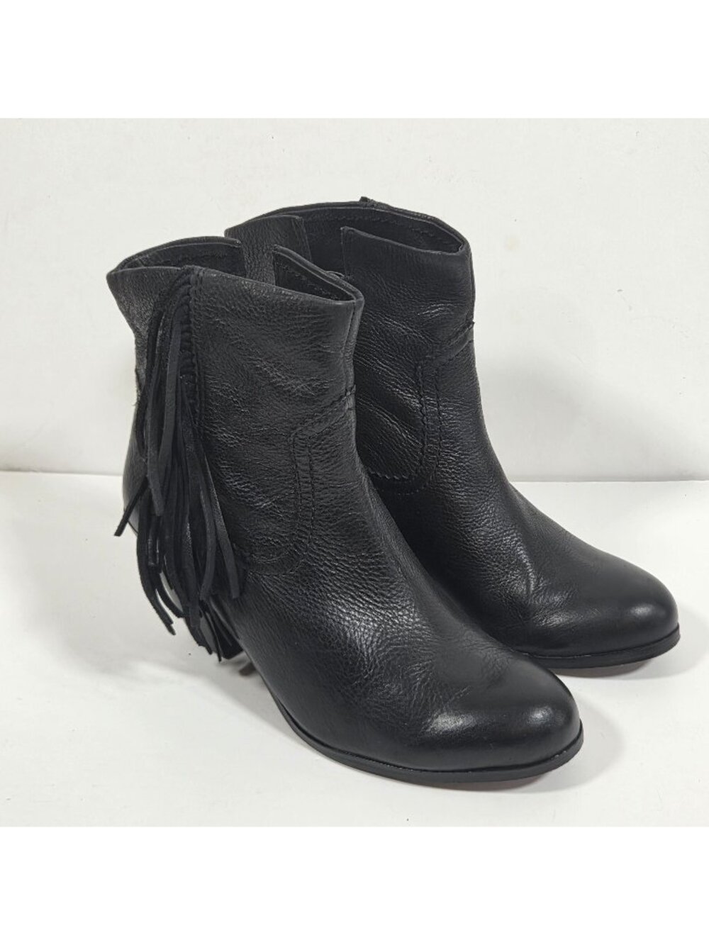 Sam Edelman Louie Fringe Ankle Boots Black Leather Women’s Size 6.5